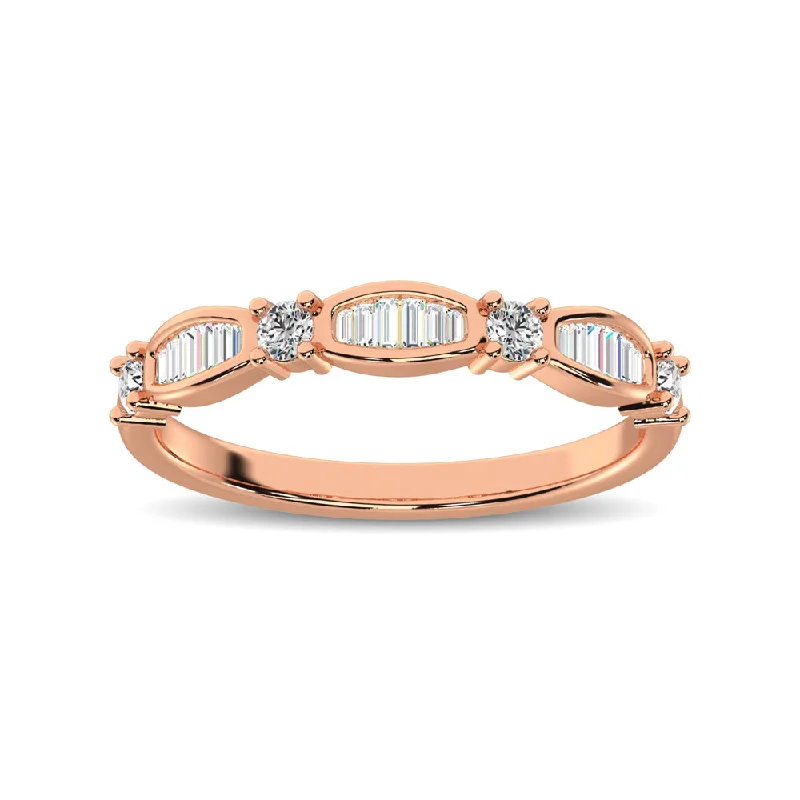 Women’s opal engagement rings-14K Rose Gold 1/4 Ctw Round and Tapper Diamond Band Ring