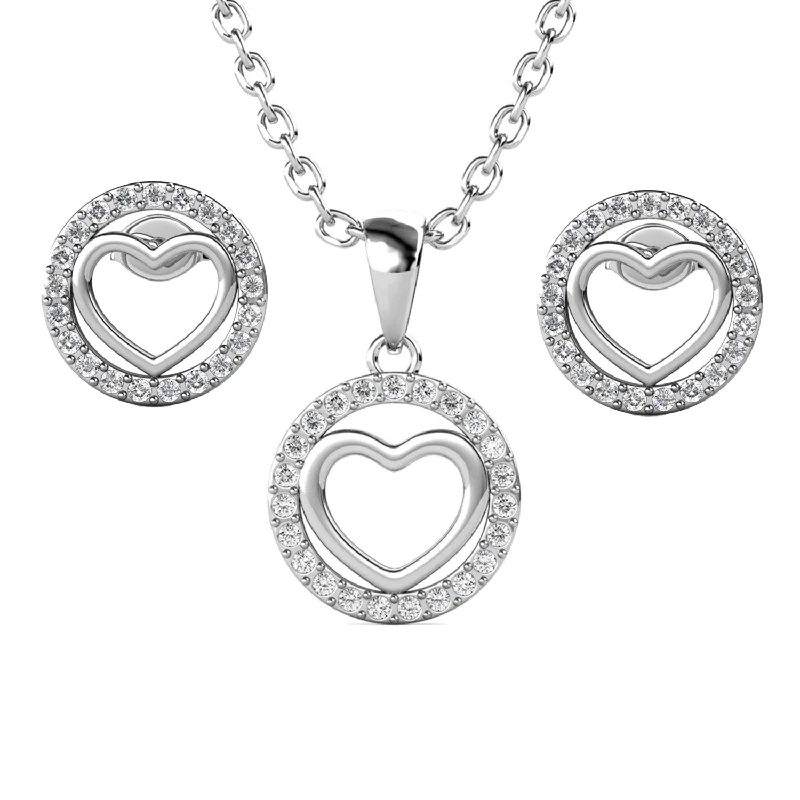 Women’s radiant diamond earrings-Khaleesi 18k White Gold Plated Silver Heart Necklace and Earring Set with Swarovski Crystals