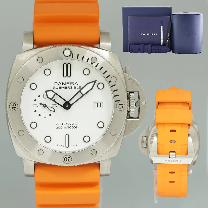 Unisex oversized watches-2023 NEW PAPERS Panerai PAM01226 Luminor Orange Submersible White Steel Watch