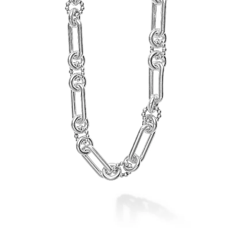 Women’s heart-shaped gemstone necklaces-Signature Caviar Silver Link Necklace