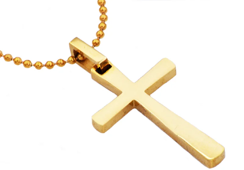 Women’s minimalist necklaces-Mens Gold Stainless Steel Small Cross Pendant Necklace