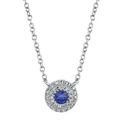 Women’s sleek gold necklaces-0.10CT DIAMOND & 0.12CT BLUE SAPPHIRE NECKLACE