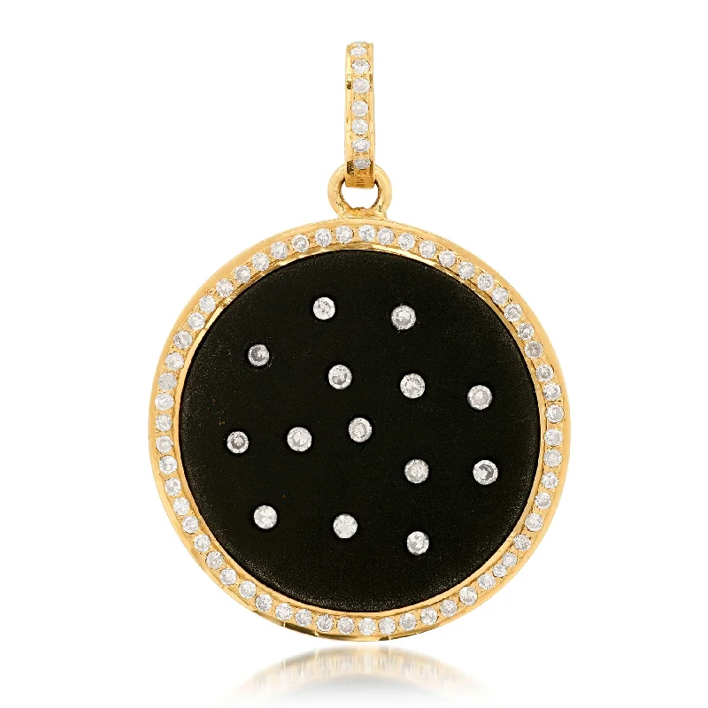 Women’s floral engagement rings-BLACK DIAMOND DISC CHARM, GOLD