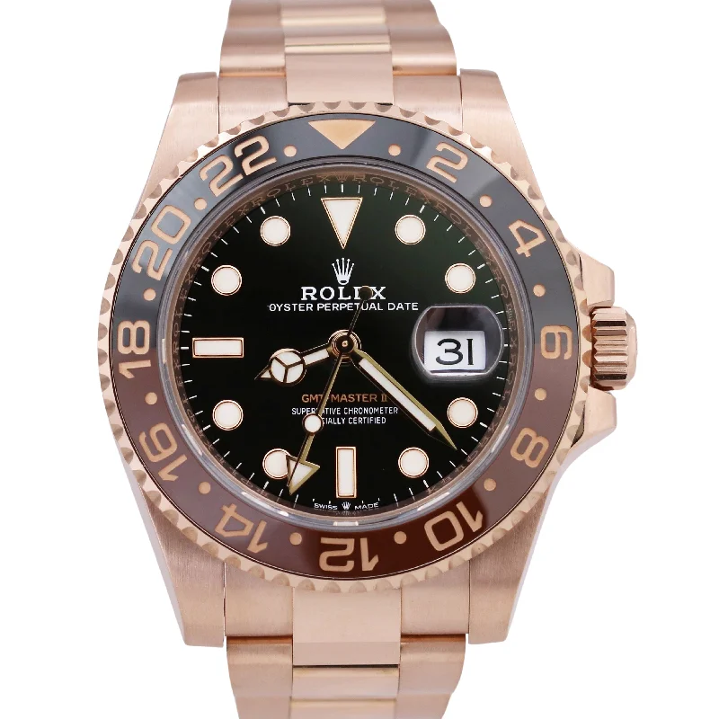 Unisex large face digital watches-MINT 2023 PAPERS Rolex GMT-Master II Rose Gold ROOT BEER 40mm 126715 CHNR BOX