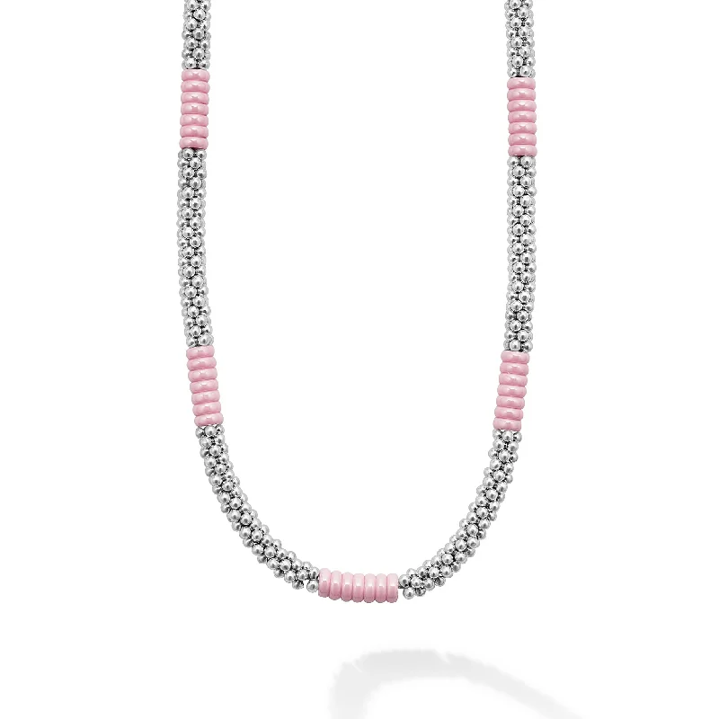 Women’s multi-strand necklaces-Pink Caviar Silver Station Ceramic Beaded Necklace | 5mm