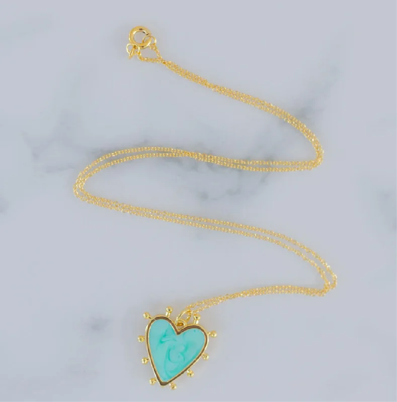 Women’s dazzling crystal necklaces-Turquoise and Gold Heart Necklace