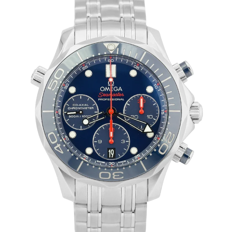 Unisex bright dial watches-Omega Seamaster Diver 300 Chronograph 42mm Blue Steel 212.30.42.50.03.001 BOX