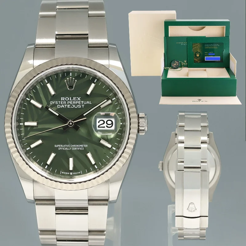 Unisex casual watches-2022 NEW PAPERS Rolex DateJust Green Palm 126234 Steel Oyster White Gold Watch Box