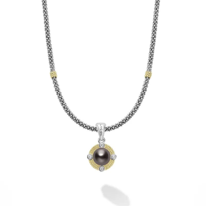 Women’s intricate design necklaces-Luna Tahitian Black Pearl Diamond Caviar Necklace