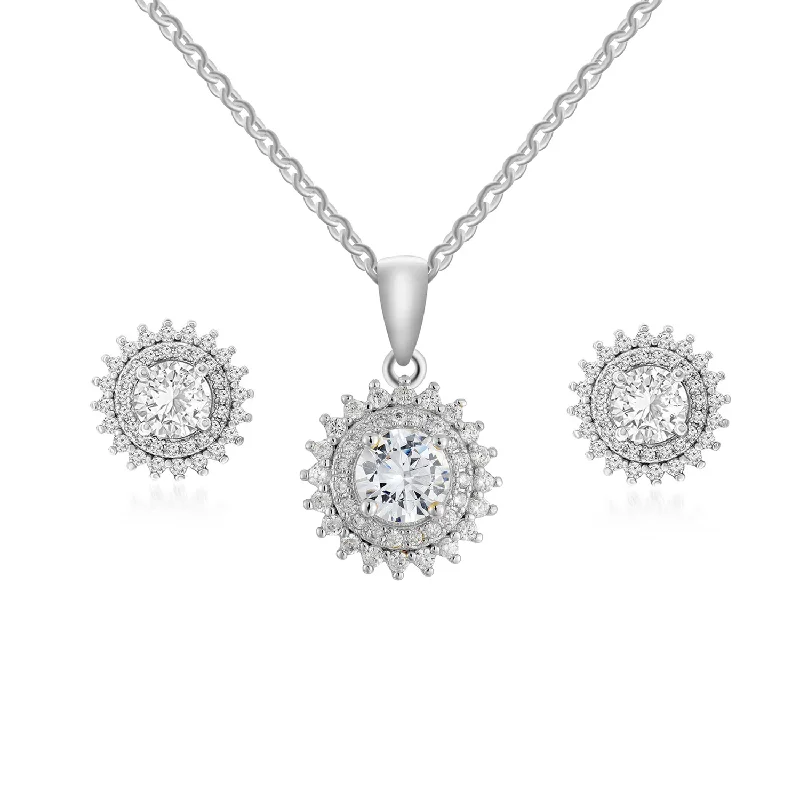 Women’s crystal earrings-Cordelia 18k White Gold Necklace and Stud Earrings Jewelry Set with Crystals