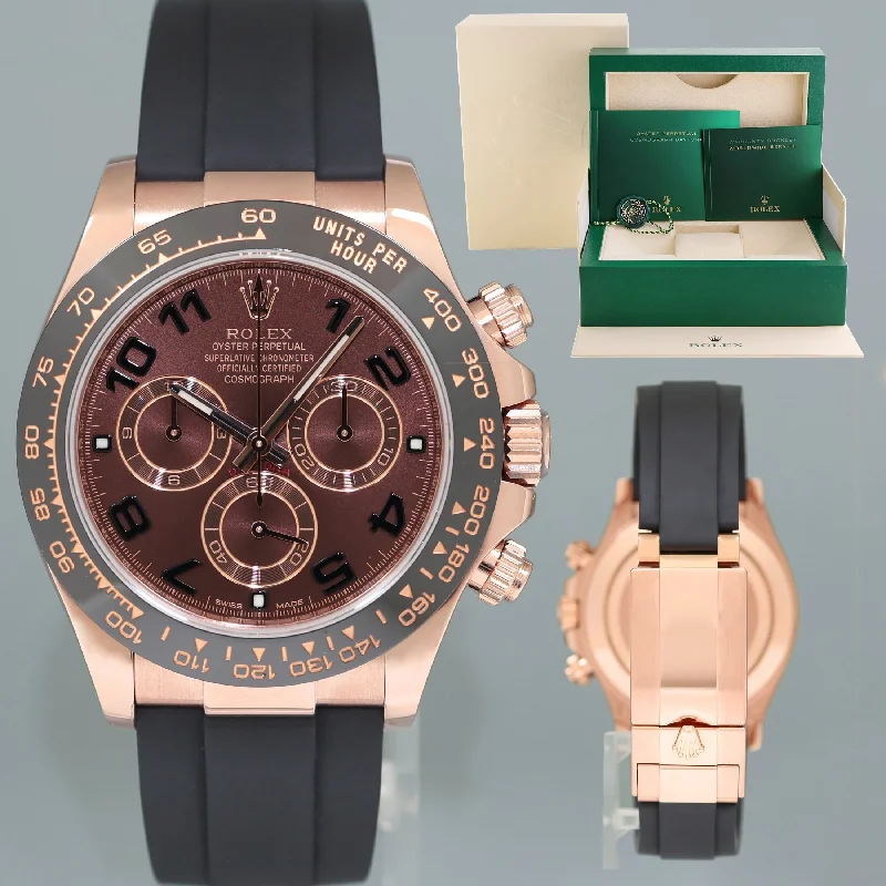 Unisex leather strap wristwatches-NEW 2022 Rolex Daytona Chocolate Arabic Ceramic 116515 Rose Gold 40mm Watch Box