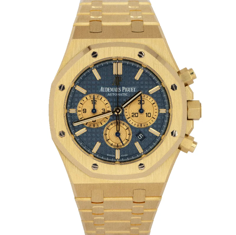 Unisex smartwatches for fitness-Audemars Piguet PAPERS Royal Oak Chronograph BLUE 41mm Yellow Gold 26331BA B+P