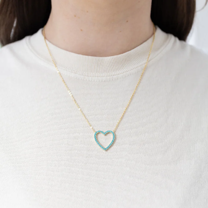 Women’s circle pendant necklaces-Turquoise Heart and Gold Necklace