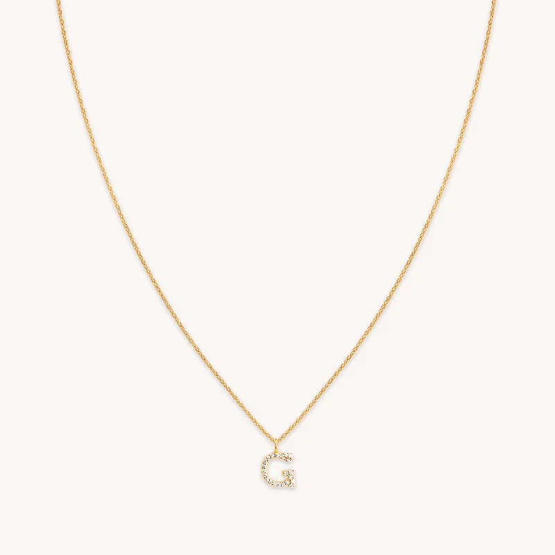 Women’s gold necklaces-G Initial Pavé Pendant Necklace in Gold