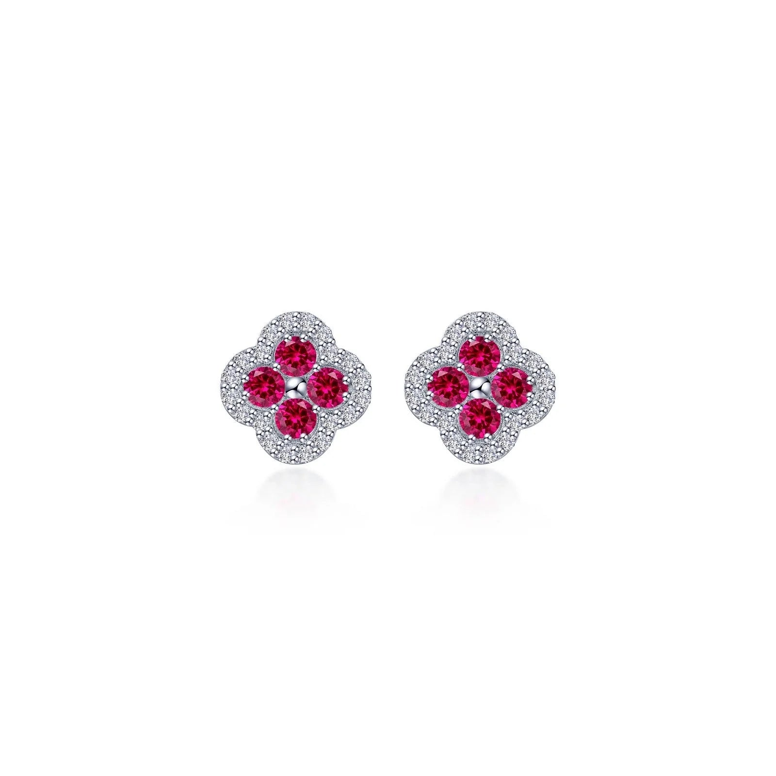 Women’s sapphire earrings-Lafonn Simulated Diamond & Ruby Halo Stud Earrings E0610CRP00