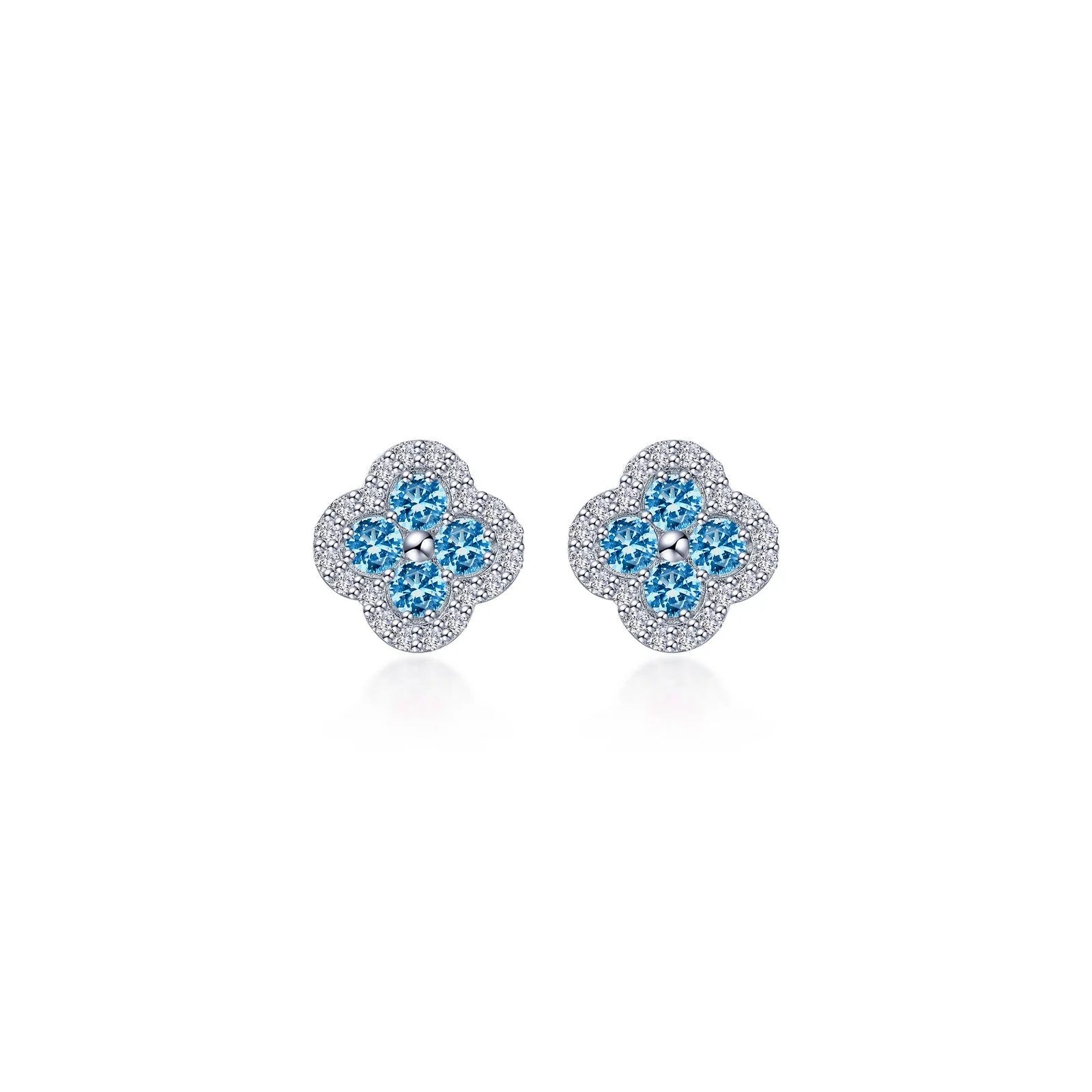 Women’s emerald earrings-Lafonn Simulated Diamond & Blue Topaz Clover Halo Stud Earrings E0610BTP00