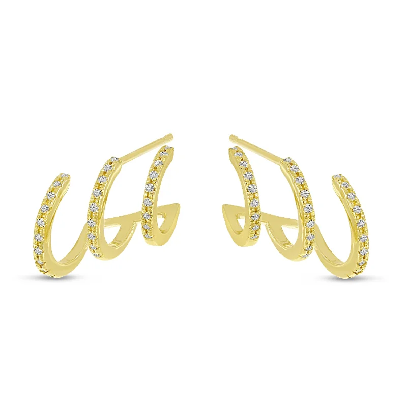 Women’s matching earrings sets-14K Yellow Gold 0.14ct. Diamond Triple Row Huggie Earrings