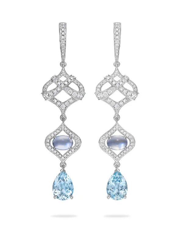 Women’s multi-colored earrings-Woodland Aquamarine Diamond Drop Earrings