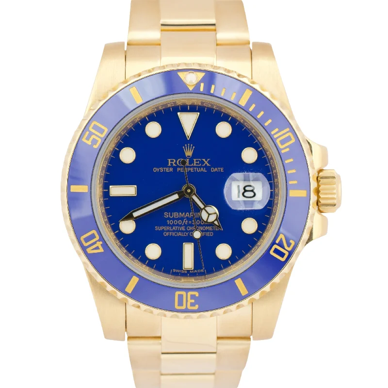 Unisex large face digital watches-MINT Rolex Submariner Date Ceramic BLUE 18K Yellow Gold 40mm Oyster Watch 116618