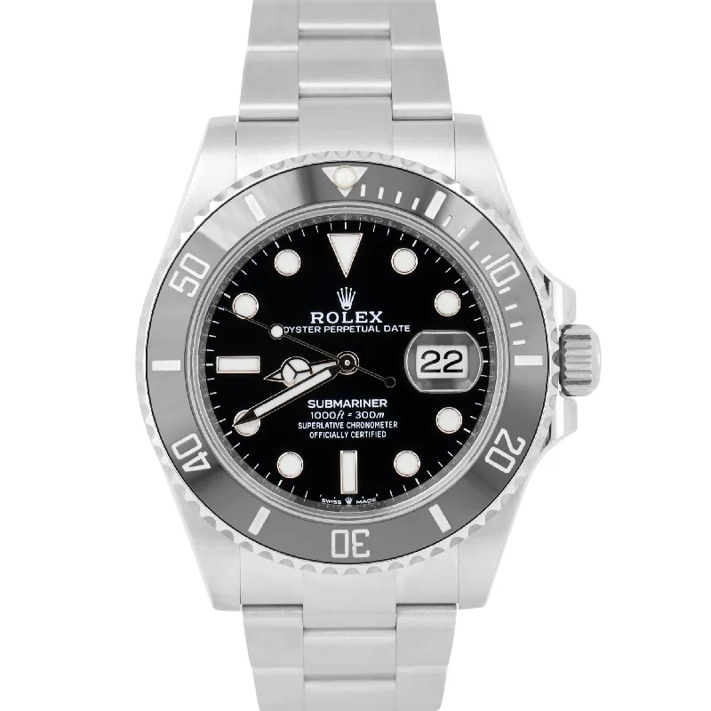 Unisex elegant leather watches-NEW PAPERS Rolex Submariner Date 41mm Stainless Steel Black Watch 126610 LN BOX