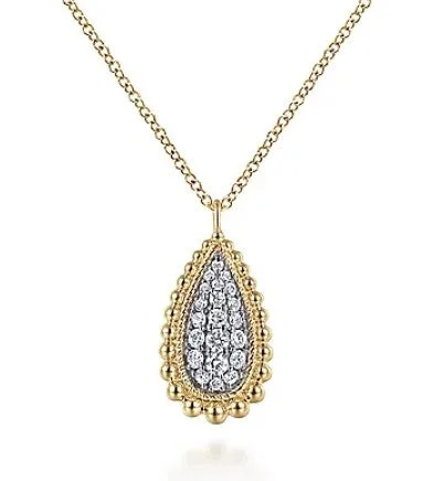 Women’s radiant gemstone necklaces-14K Yellow Gold Bujukan Pave Diamond Teardrop Pendant Necklace