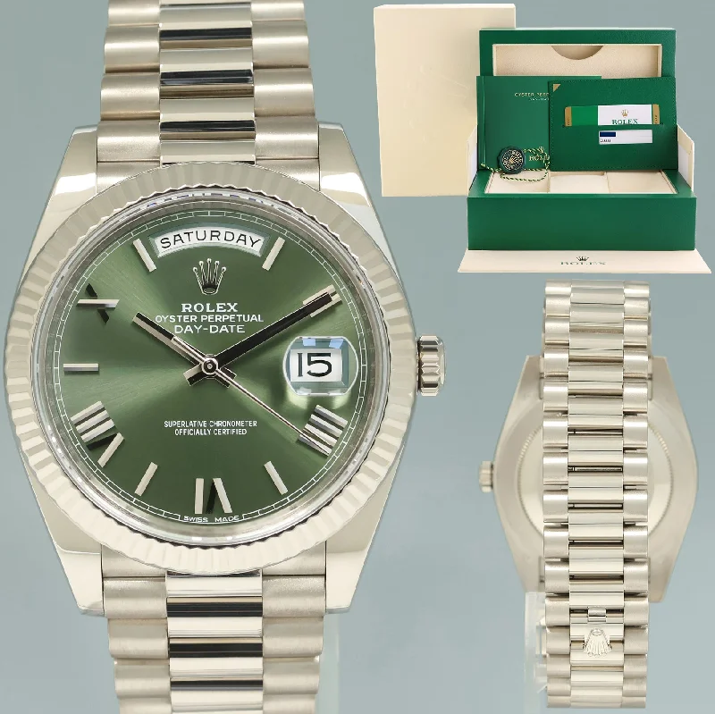 Unisex ceramic watches-2019 Papers Rolex Day Date 40 White Gold President GREEN Roman 228239 Watch