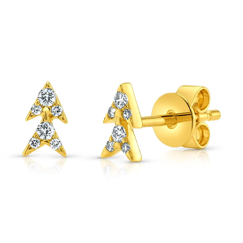 Women’s eternity engagement rings-DOUBLE ARROW DIAMOND STUDS, 14kt GOLD