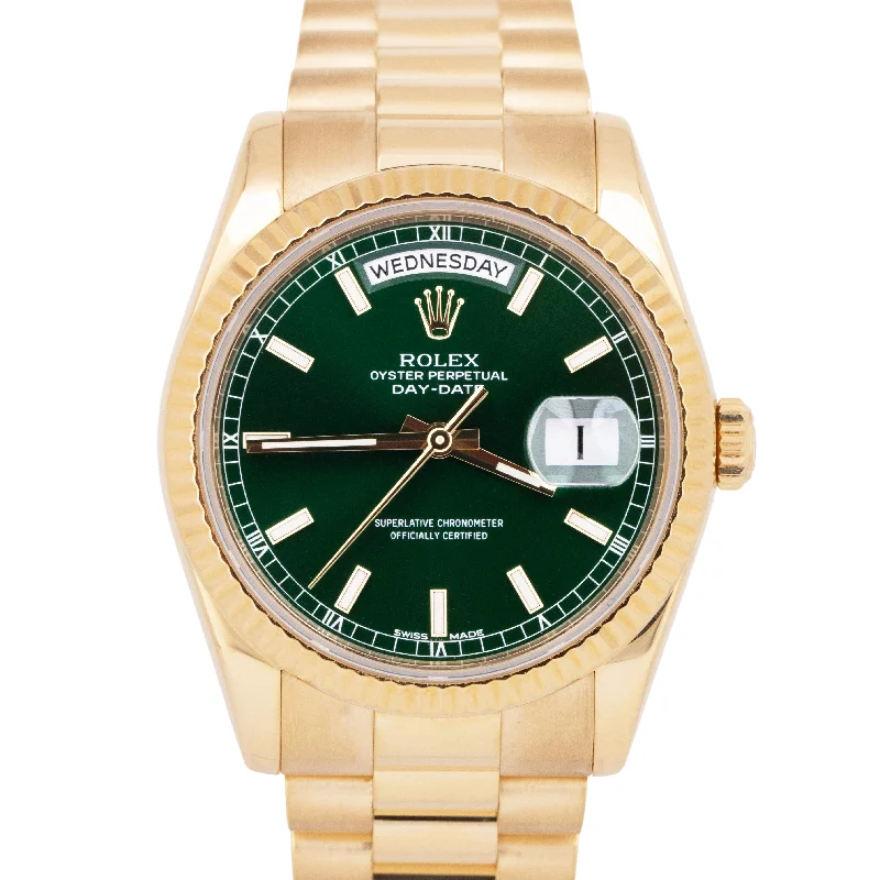 Unisex casual watches-2022 RSC Rolex Day-Date President GREEN 18K Yellow Gold 36mm 118238 Watch BOX