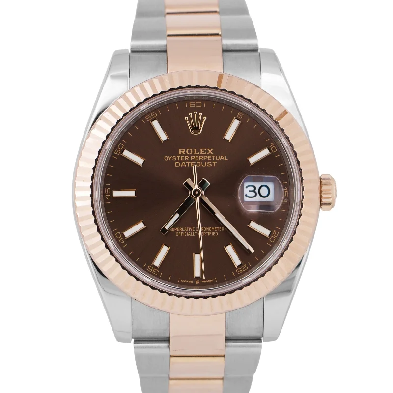 Unisex eco-friendly watches-2023 PAPERS Rolex DateJust 41mm CHOCOLATE Brown Steel 18K Gold OYSTER 126331 BOX