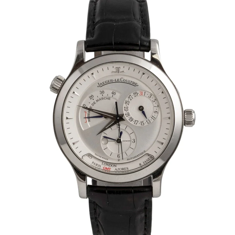 Unisex stainless steel strap watches-Jaeger LeCoultre Master Control Geographic Automatic White Dial 142.8.92 38mm