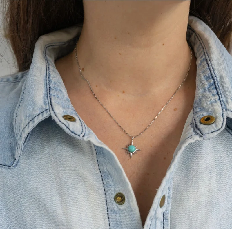 Women’s minimalist necklaces-Turquoise and Silver Sunburst Necklace