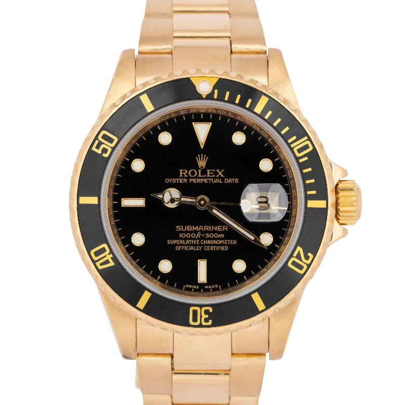 Unisex sports activity watches-MINT Rolex Submariner 18K Yellow Gold REHAUT Black 40mm Date Watch 16618 Watch