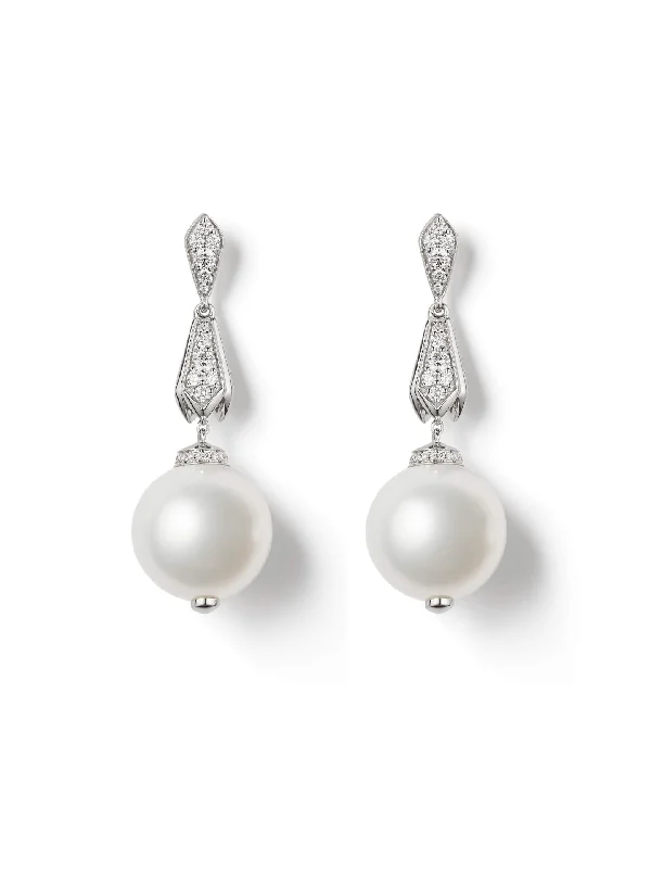 Women’s fashion hoop earrings-Secret Garden Pearl Diamond White Gold Drop Earrings