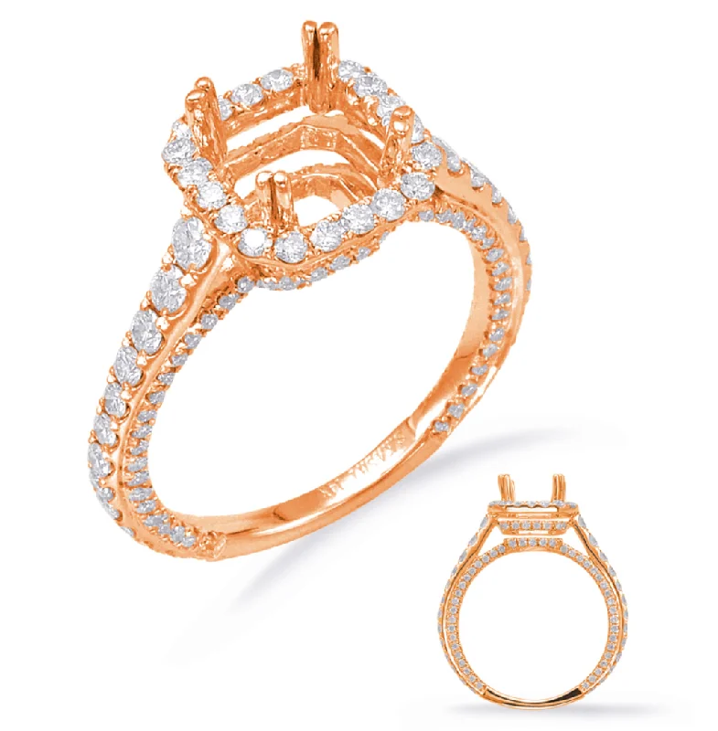 Women’s vintage rose gold engagement rings-14K Rose Gold Diamond Cushion Halo Semi-Mount