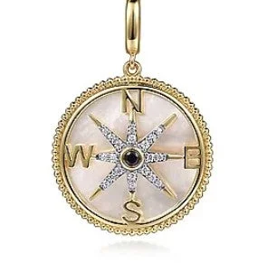 Women’s heart-shaped necklaces-14K Yellow Gold Diamond & Blue Sapphire Compass Medallion Pendant