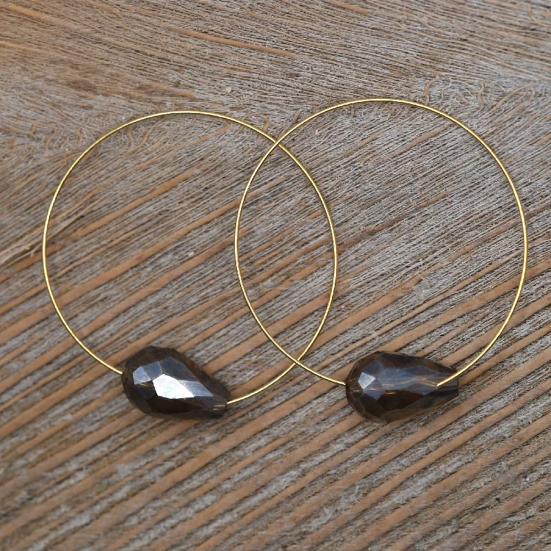 Women’s geometric earrings-Smoky Crystal Hoops