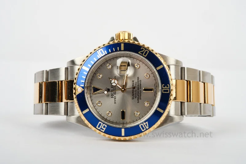 Women’s classic engagement rings-ROLEX Submariner DATE 16613 "REHAUT" Serti Diamond Sapphire Dial