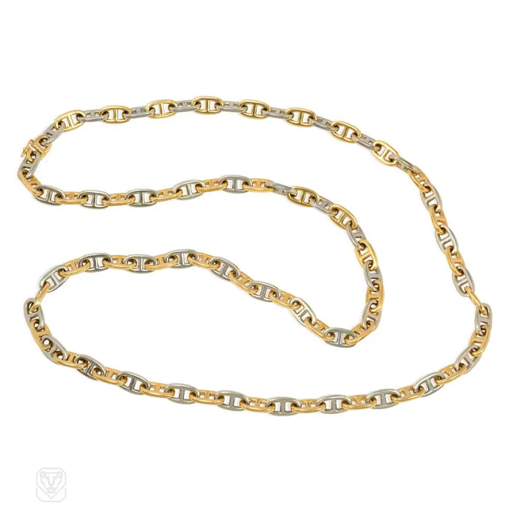 Women’s pearl and diamond necklaces-Two-color gold anchor chain necklace, Hermès