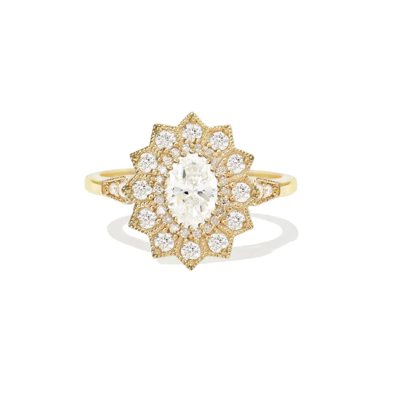 Women’s stackable engagement rings-Oval Diamond Mosaic Sunflower Ring