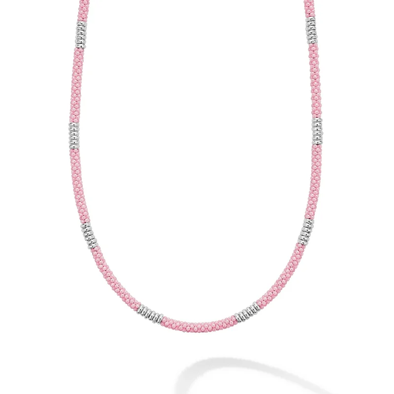 Women’s bold statement necklaces-Pink Caviar Silver Station Ceramic Beaded Necklace | 3mm