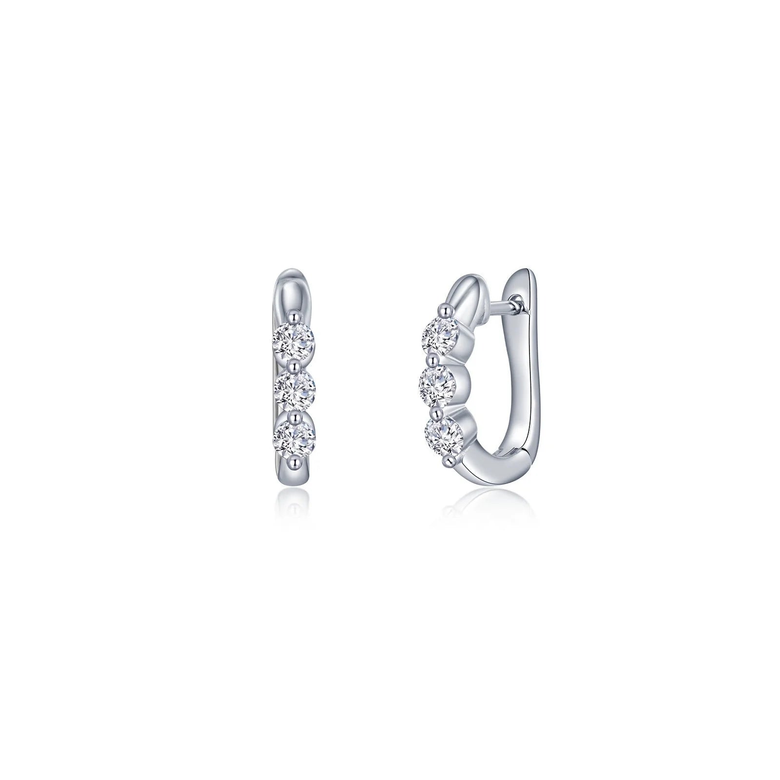 Women’s gold statement earrings-Lafonn Simulated Diamond 3-Stone Huggie Hoop Earrings E0617CLP00