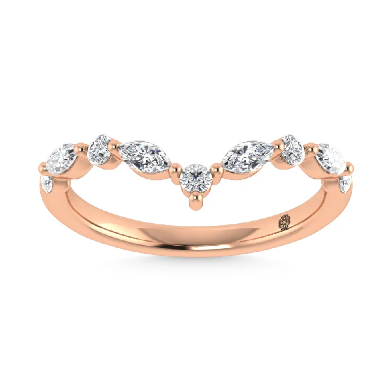 Women’s timeless engagement rings-14K Rose Gold Lab Grown Diamond 1/2 Ct.Tw. Round and Marquse Chevron Band