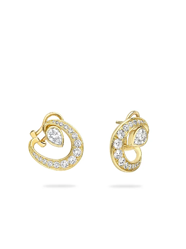 Women’s ruby earrings-Lucky Yellow Gold Diamond Horseshoe Earrings