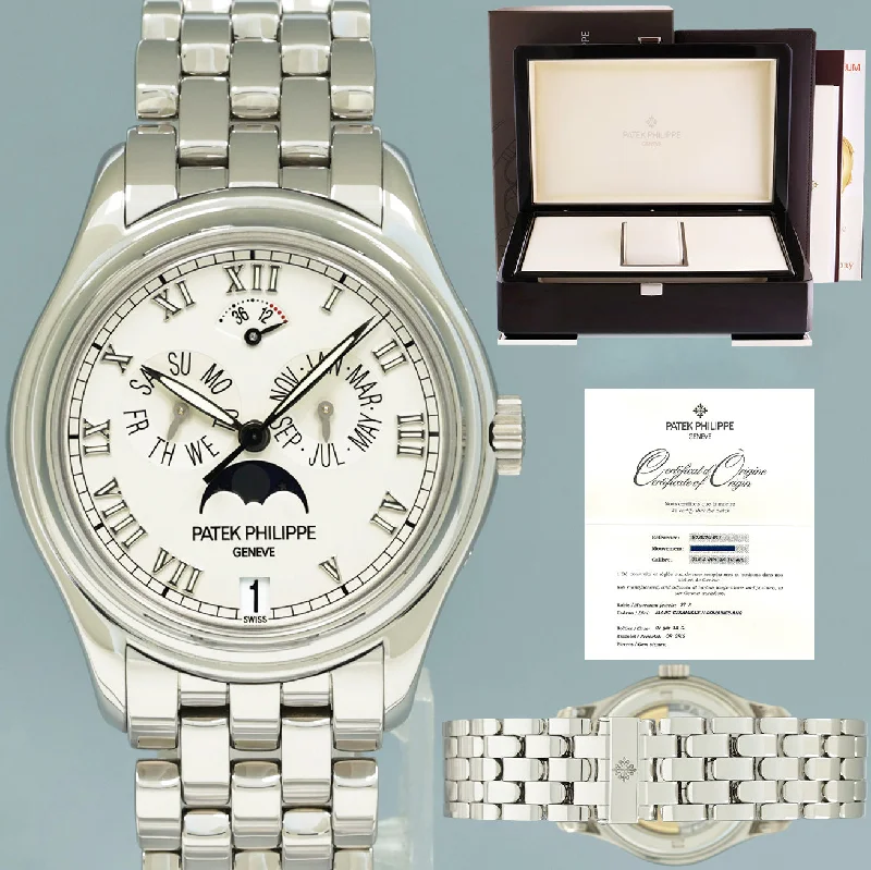 Unisex automatic chronograph watches-MINT PAPERS Patek Philippe 5036G White Gold 37mm Annual Calendar Moon Phase Watch