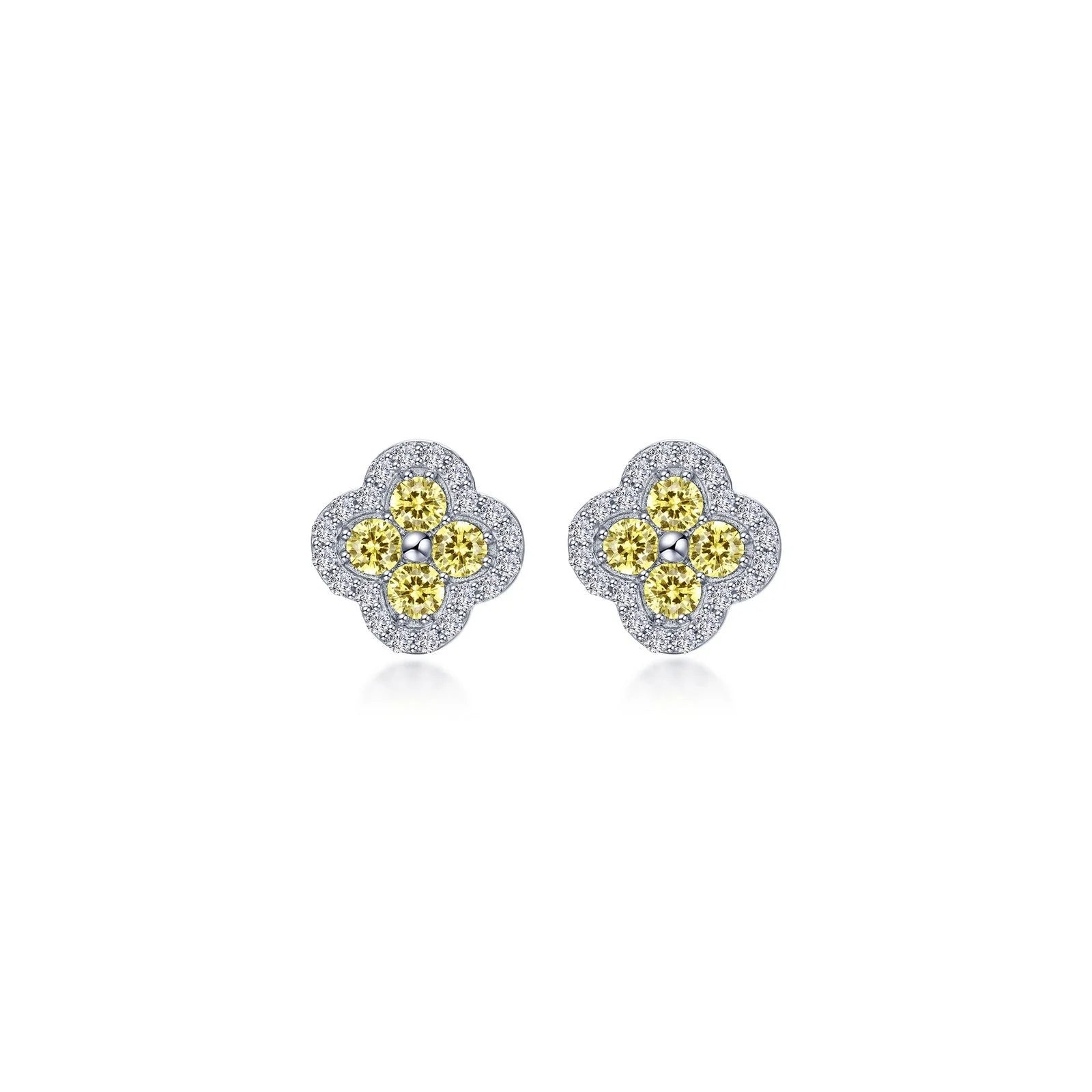 Women’s ruby earrings-Lafonn Simulated Diamond & Canary Clover Halo Stud Earrings E0610CAP00