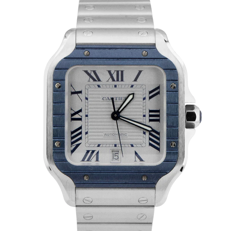 Unisex travel watches-2022 PAPERS Cartier Santos 40mm BLUE PVD Stainless Steel Watch 4072 WSSA0047