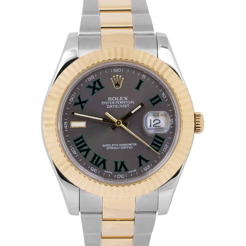 Unisex watches with interchangeable bands-PAPERS Rolex Datejust II WIMBLEDON Two-Tone 18K Gold Oyster 41mm 116333 BOX