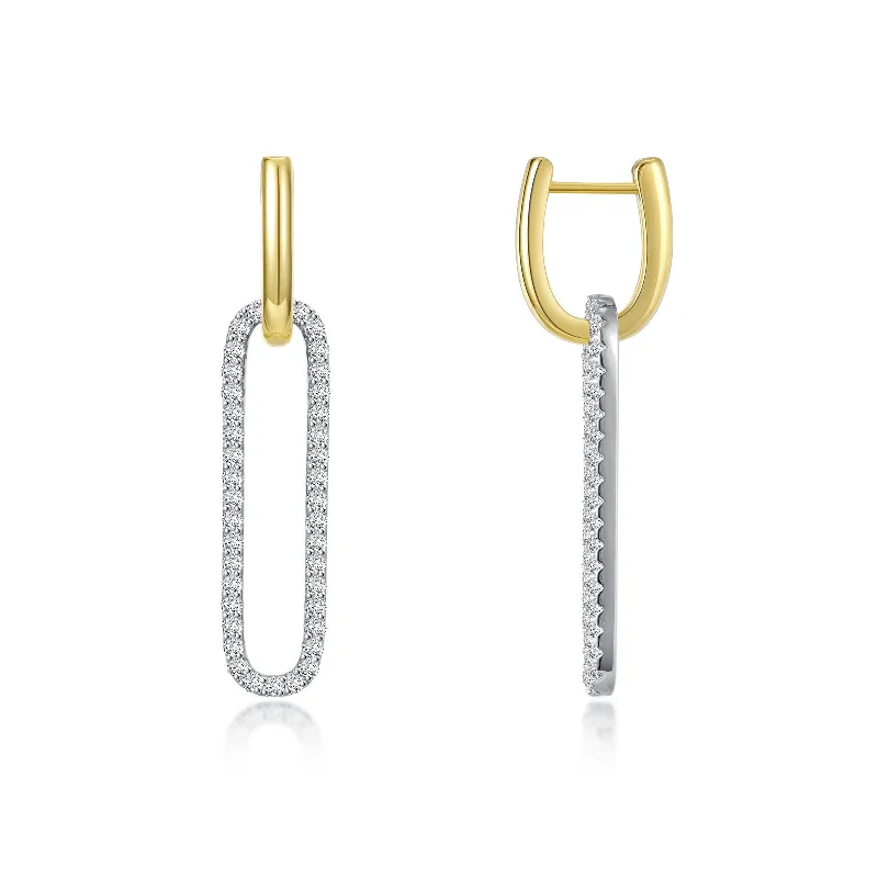 Women’s gold diamond earrings-Lafonn Simulated Diamond Two-Tone Paperclip Drop Earrings E0506CLT