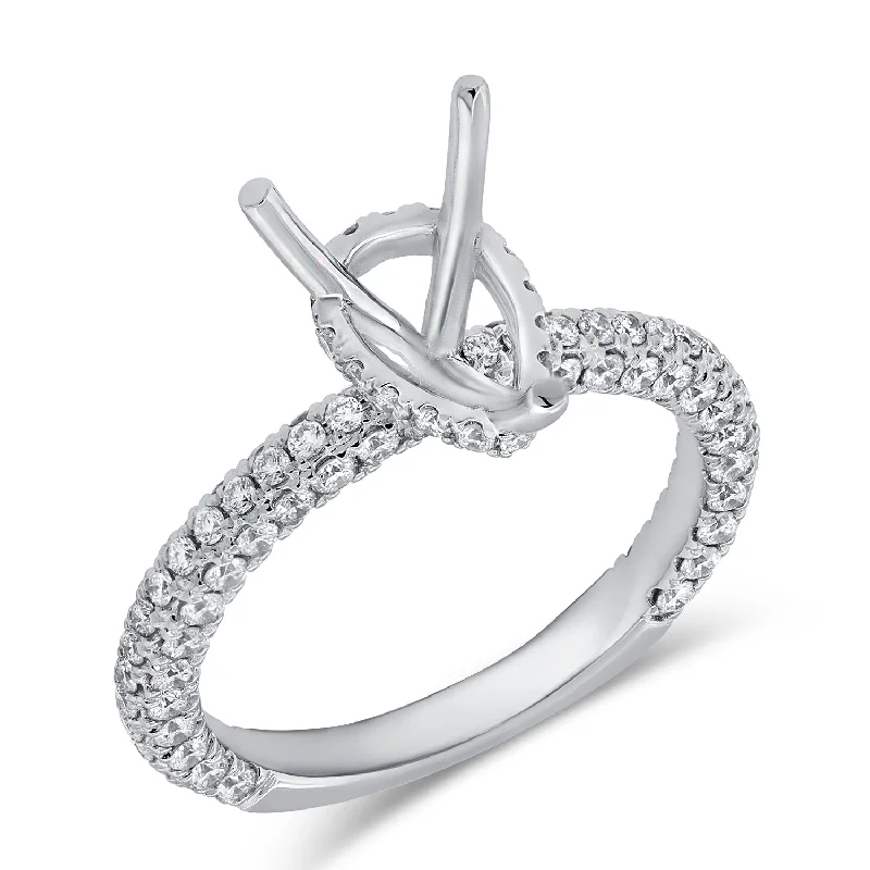 Women’s three-stone engagement rings-14K White Gold Diamond Pear Hidden Under Halo Mounting