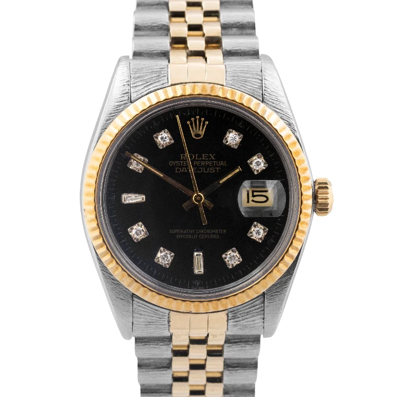 Unisex silver watches-Rolex DateJust 36mm Black DIAMOND Bark 18K Gold Two-Tone Stainless Watch 16013